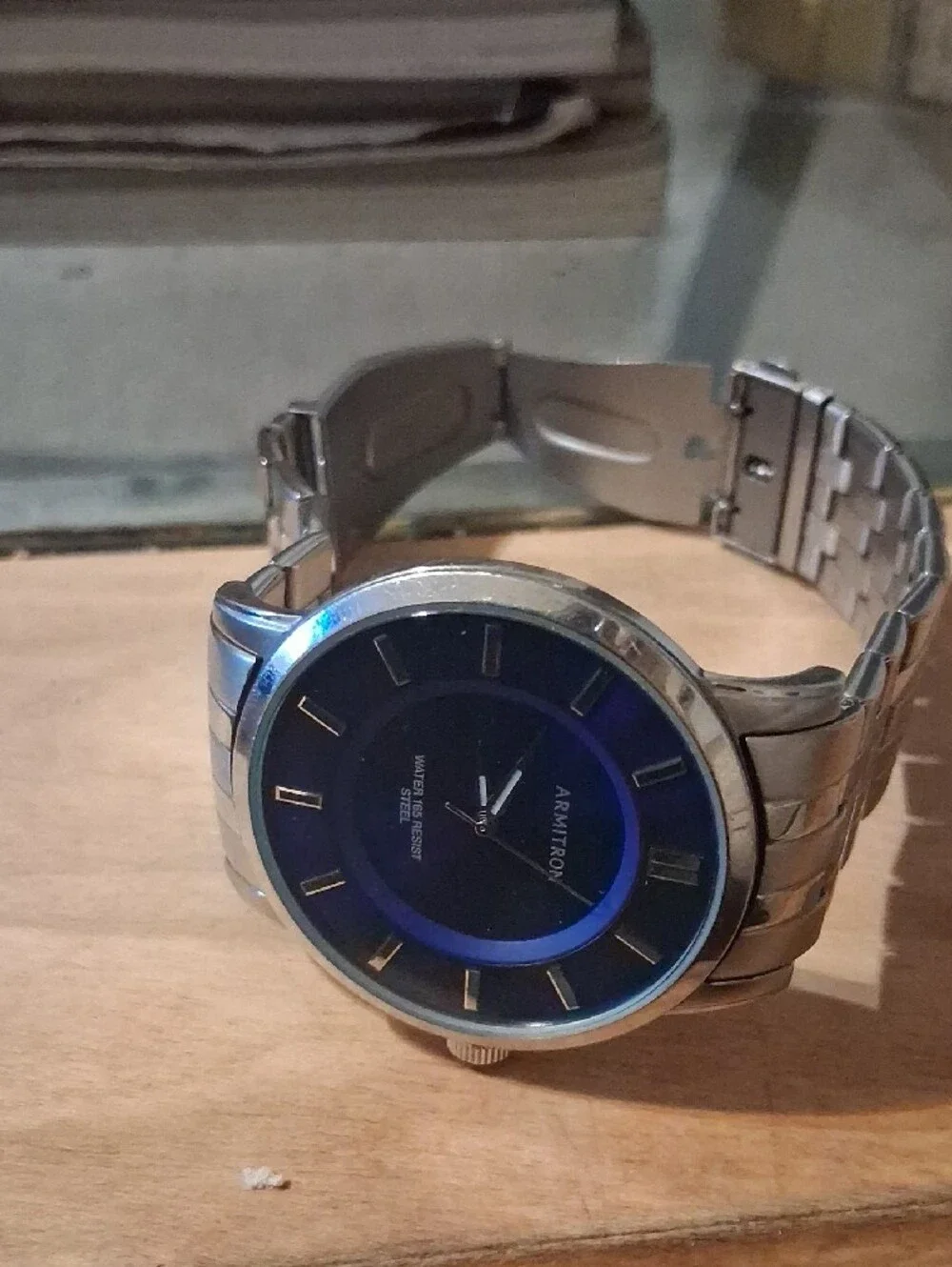 Armitron Silver Watch with Blue Sunburst Dial